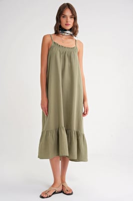 Midi Musselin Kleid mit Rüschendetail