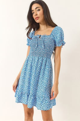 Mini-Blumen-Rüscheneckkragenkleid
