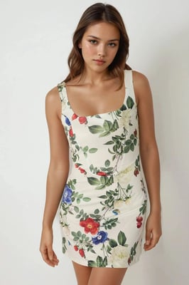 Bodycon Mini-Kleid mit Quadratkragen und Blumendruck