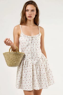 Blumen U-Ausschnitt Mini Kleid mit Bindungsdetail