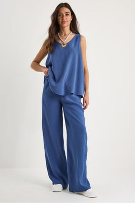 V-Ausschnitt Baumwollbluse-Hosen Zweiteiliges Set
