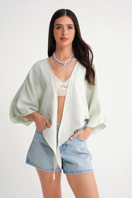 Strukturierte V-Ausschnitt Bolero-Bluse
