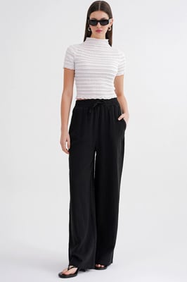 Hochtaillierte Texturiertes Musselin Stoffhose