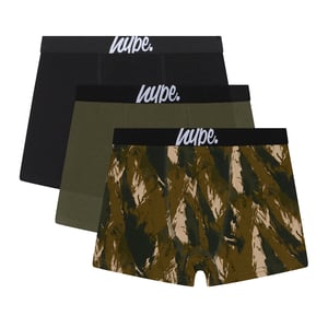 3er-Pack Jungen Boxershorts Schwarz, Oliv & Allover-Print Weiche Atmungsaktive Unterwäsche