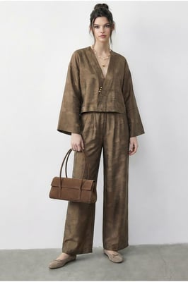 Blumenmuster V-Ausschnitt Oversized Kimono und Weite Hose Set