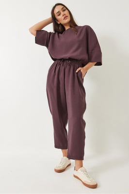 Oversized Boot-Ausschnitt Polyester Zweiteiliges Set
