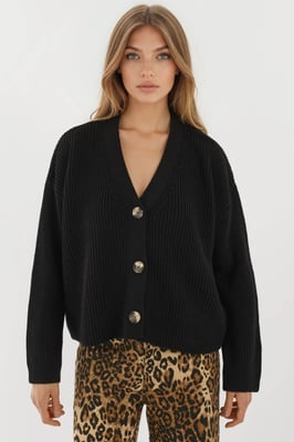 V-Ausschnitt Geknöpfter Oversized Cardigan