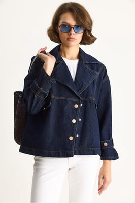 Denim-Hemdkragen Knopfjacke