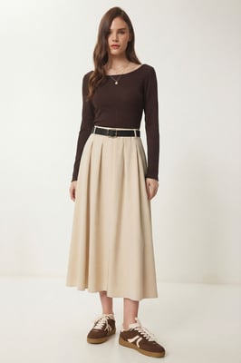 Gürtelter Midirock mit hoher Taille