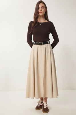 Gürtelter Midirock mit hoher Taille