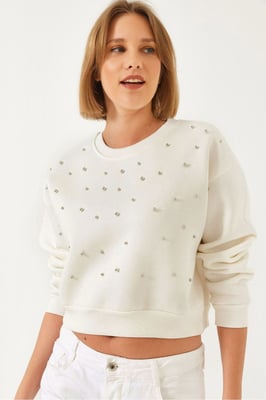 Gemusterter Rundhals-Pullover mit Flicken