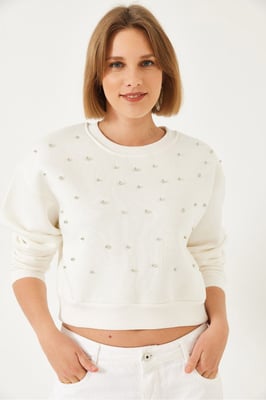 Gemusterter Rundhals-Pullover mit Flicken
