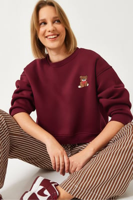 Gesticktes Cropped Sweatshirt mit Schleife