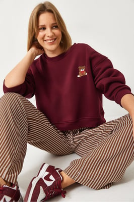 Gesticktes Cropped Sweatshirt mit Schleife