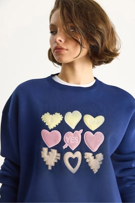 Herz-Patch-Applikation Relaxed Fit Rundhals Sweatshirt