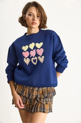 Herz-Patch-Applikation Relaxed Fit Rundhals Sweatshirt