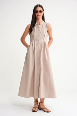 Knopfkragen Maxi-Kleid