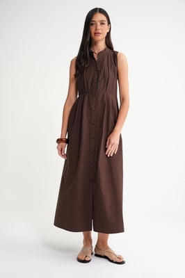 Buttoned Tippet-Kragen Maxikleid