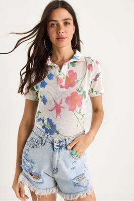 Blumen Polohemd Bluse