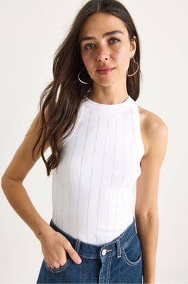 Gestreiftes Rippstrick-Crewneck-Crop-Top
