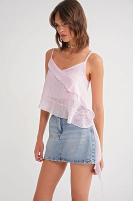Rüschentexturiertes V-Ausschnitt Crop-Top