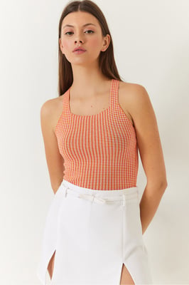 Gingham-Muster Enges Cropped Top
