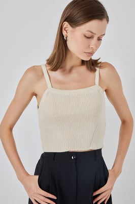 Quadratischer Kragen Rippstrick Crop-Top