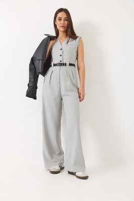 V-Ausschnitt weiter Bein Jumpsuit mit Schleifendetail