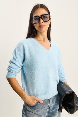 V-Ausschnitt Strukturstrickpullover