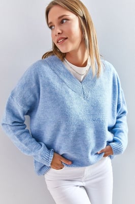 V-Ausschnitt Langarmpullover