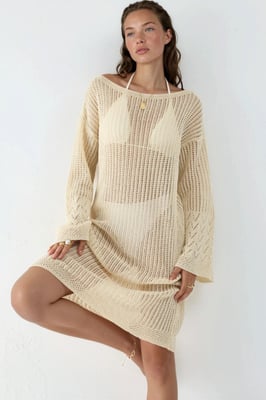 100% Baumwolle Midi Strickstrandkleid