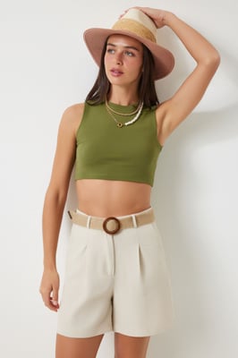 Hochtaillierte Weite Baumwollshorts
