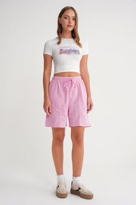Hoch taillierte Baumwoll-Drawstring-Mini-Shorts