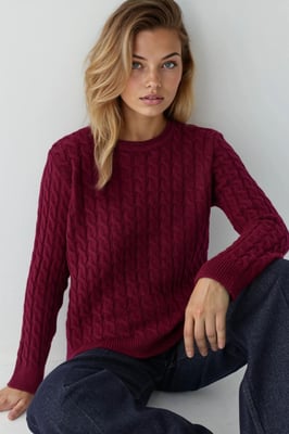 Dicker Haarzopf-Strickpullover mit Rundhals