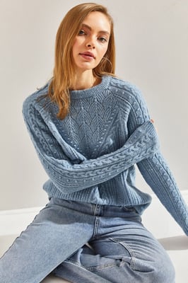 Musterierter dicker Rundhals-Pullover