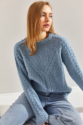 Musterierter dicker Rundhals-Pullover