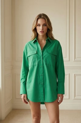 Übergroßes Langarm-Cotton-Shirt mit Tasche