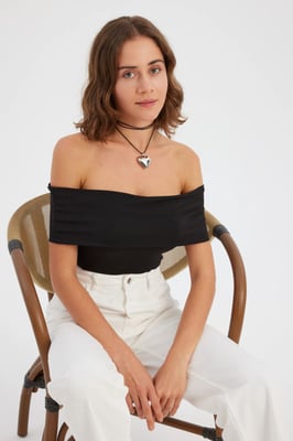 Schulterfreies Raffung Bodycon Crop Top