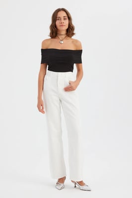 Schulterfreies Raffung Bodycon Crop Top