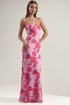 Maxikleid mit floralen Herzmuster