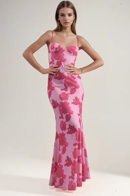 Maxikleid mit floralen Herzmuster