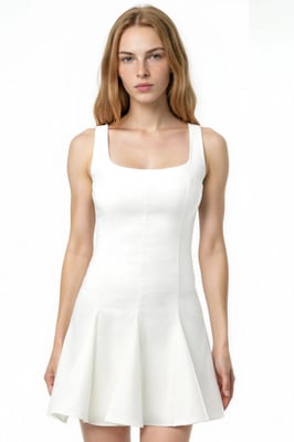 Mini-Kleid aus Stretch-Bengalin mit quadratischem Ausschnitt