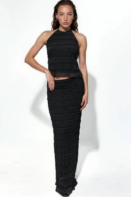 Tüll-Maxikleid mit niedrigem Bund