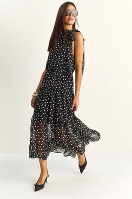 Punktemuster Midi-Kleid mit Halterneck-Kragen