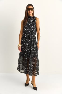 Punktemuster Midi-Kleid mit Halterneck-Kragen