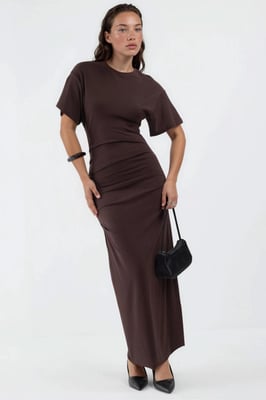 Einfarbiges Bodycon-Midikleid mit Rundhalsausschnitt