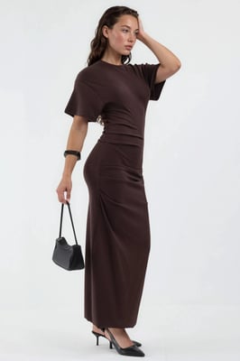 Einfarbiges Bodycon-Midikleid mit Rundhalsausschnitt