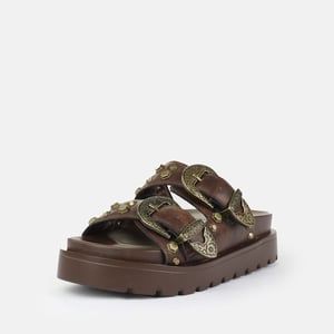 Buffalo Raya Ari West Leder Damen Braun Sandalen
