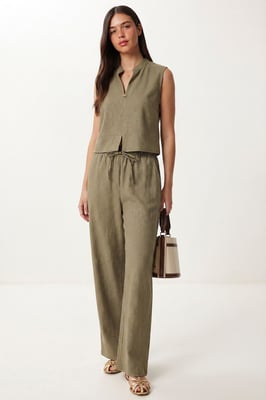 Mid-Waist Mandarinkragen Gewebtes Zweiteiliges Set
