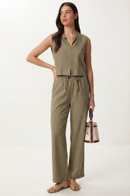 Mid-Waist Mandarinkragen Gewebtes Zweiteiliges Set